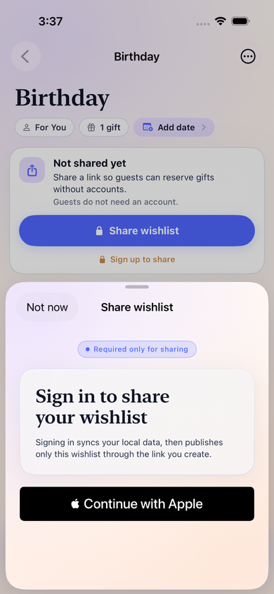 Share a wishlist when it is ready